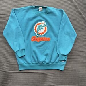 Vintage Miami Dolphins Sweater Mens 2XL Blue NFL Football Pullover Nutmeg 90s